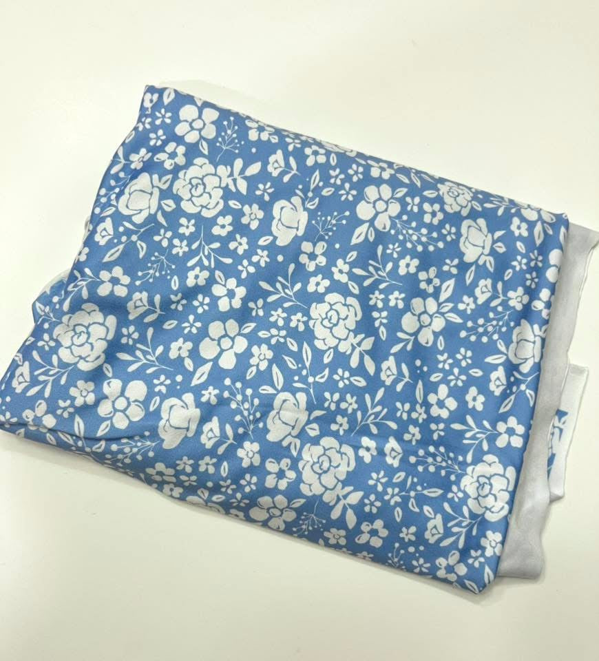 White Dainty Floral on Blue