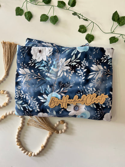 BLUE & WHITE WINTER FLORAL COTTON SPANDEX