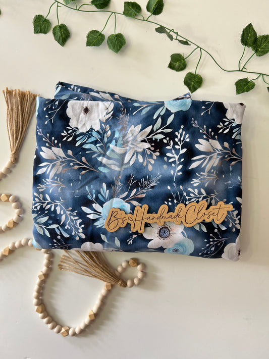 BLUE & WHITE WINTER FLORAL COTTON SPANDEX