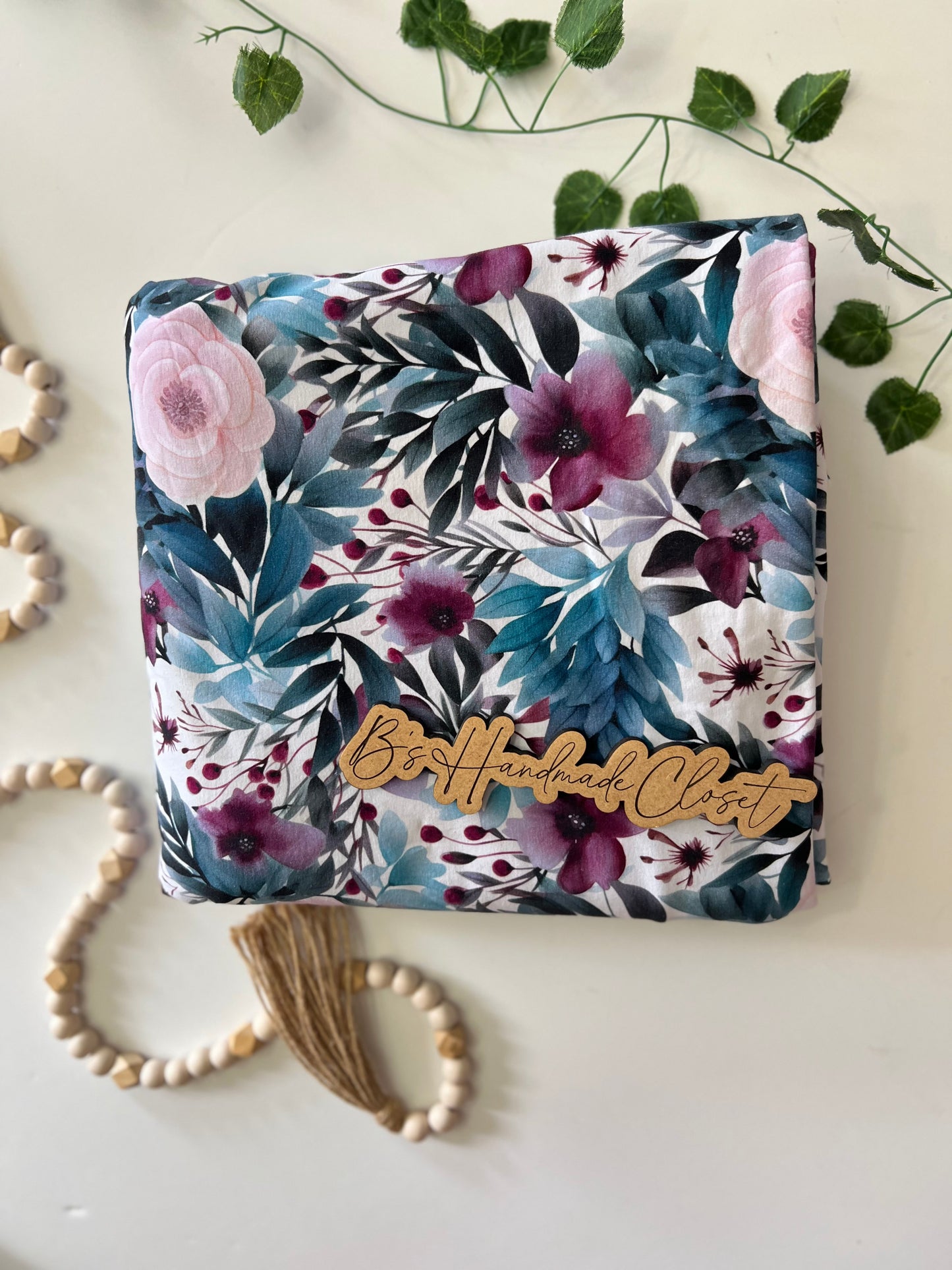 TEAL & PURPLE COZY FLORAL COTTON SPANDEX