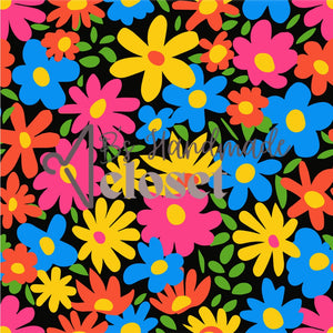 Bright Floral on Black - TOP ONLY